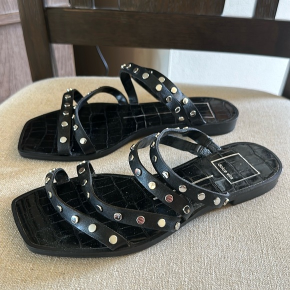 Dolce Vita Shoes - Dolce Vita Women’s Strappy Studded Slip On Sandals Flats Black Size 6W Wide